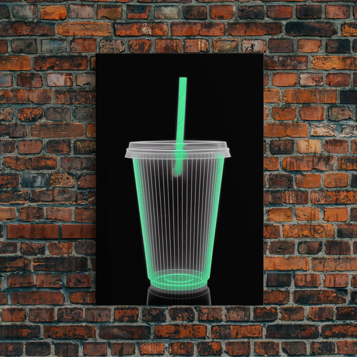 Disposable Plastic Cup Wall Art, Green Cup, Kitchen Wall Art, Minimalist Print, Wall Decor, Canvas Print, Wall Art, Framed Canvas