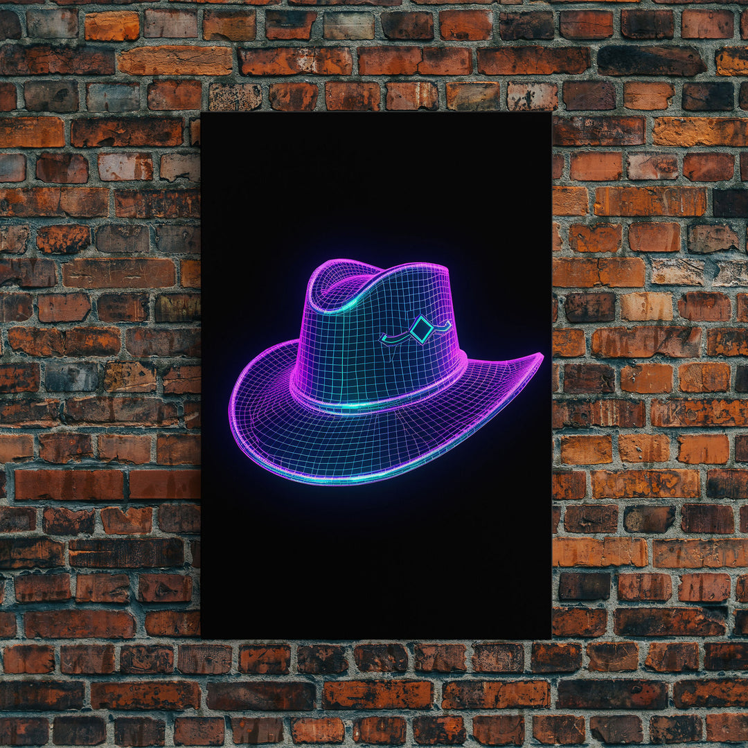 Purple Cowboy Hat Wall Decor, Cowgirl Hat Print, Western Art, 3D Art, Minimalist Print, Wall Decor, Canvas Print, Wall Art, Framed Canvas