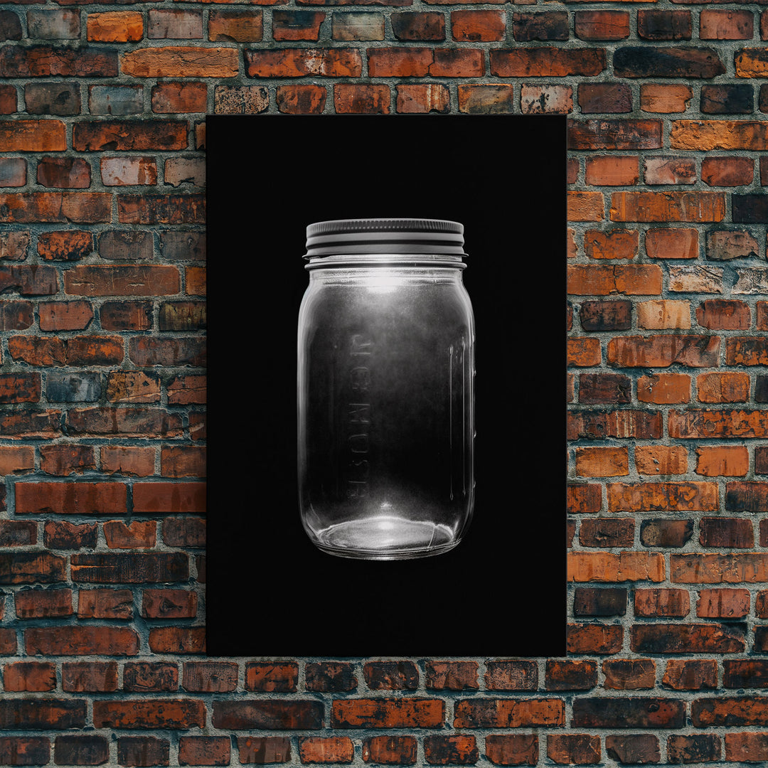 Mason Jar Wall Art, Jar Art Print, Black And White Art, Minimalist Art, Wall Decor, Canvas Art, Wall Art, Framed Canvas Wall Decor