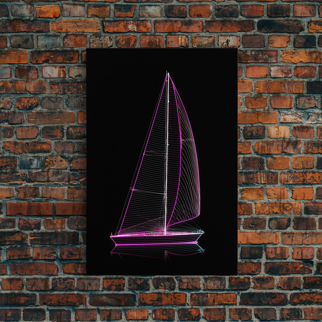 Synthwave Sail Boat Wall Decor, Ocean Art Print, 3D Art, Purple, Minimalist Print, Wall Decor, Canvas Print, Wall Art, Framed Canvas