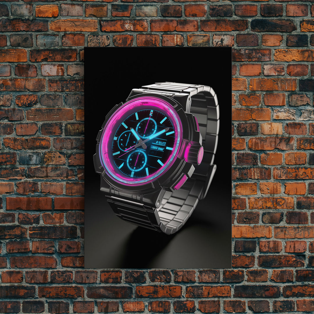 Wrist Watch Wall Decor, Retro Watch Wall Art, Pink, Teal, Minimalist Print, Wall Decor, Canvas Print, Wall Art, Framed Canvas