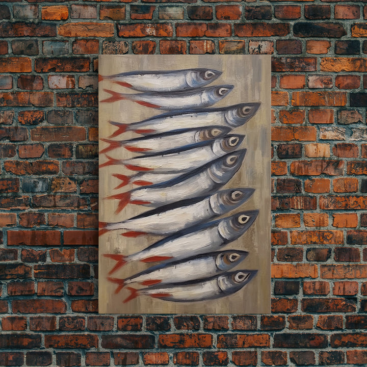 Fish Wall Art, Sardines Painting, Food Wall Decor, Kitchen Wall Art, Minimalist Wall Art, Wall Decor, Canvas Print, Wall Art, Framed Canvas