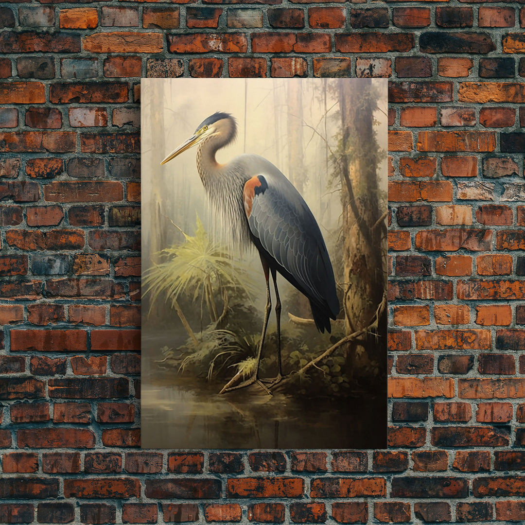 Bird Wall Art, Heron Art Print, Heron In Pond, Nature Wall Decor, Modern Print, Wall Decor, Canvas Print, Wall Art, Framed Canvas