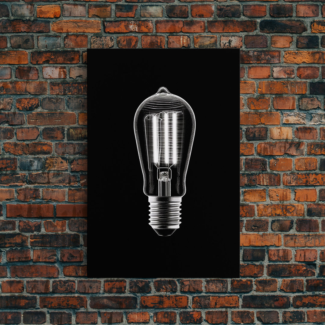 Light Bulb Wall Decor, Light Wall Art, Garage Art Print, Minimalist Print, Wall Decor, Canvas Print, Wall Art, Framed Canvas