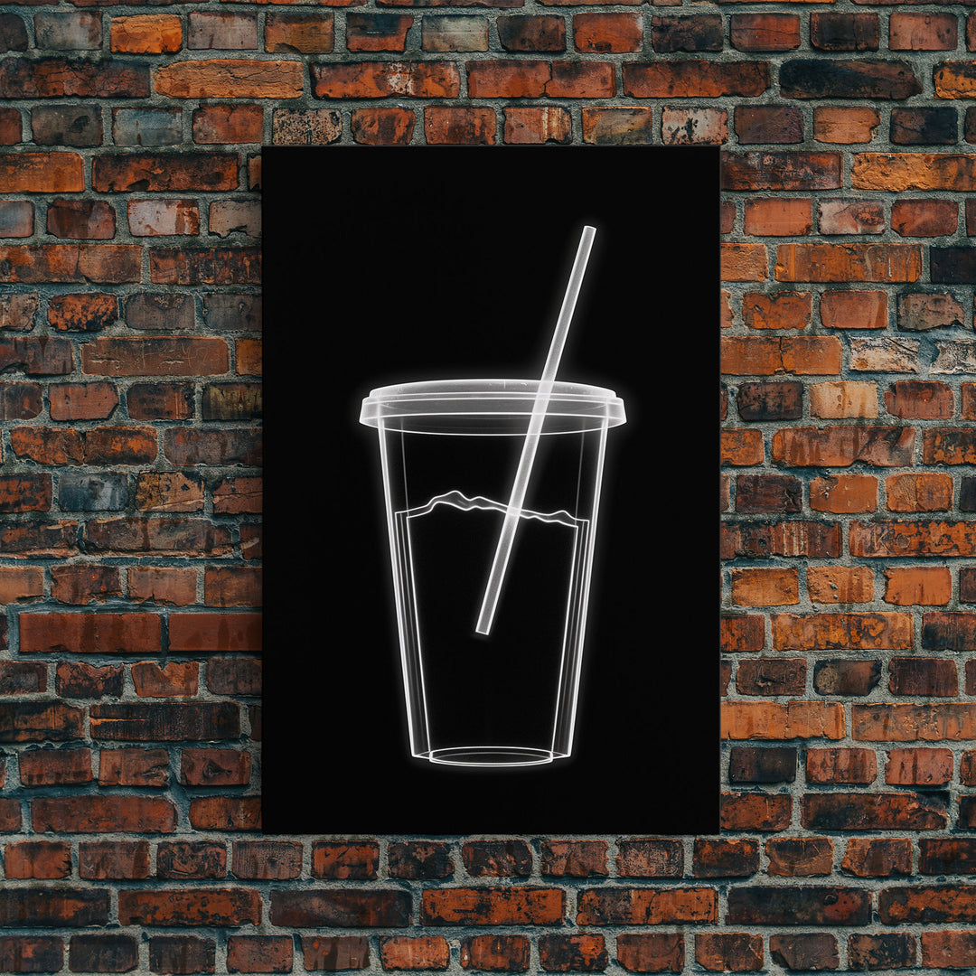 Disposable Plastic Cup Wall Art, Kitchen Wall Art, Cup With Straw, Minimalist Print, Wall Decor, Canvas Print, Wall Art, Framed Canvas