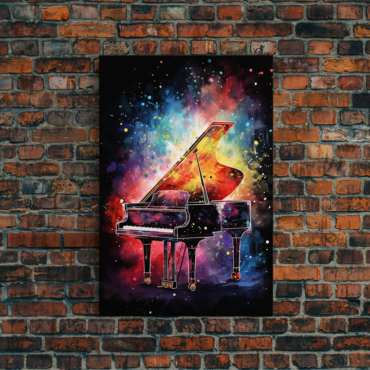 Galaxy Themed Grand Piano Wall Art, Musical Instrument Print, Studio Art, Framed Canvas Print, Piano Art, Baby Grand Piano