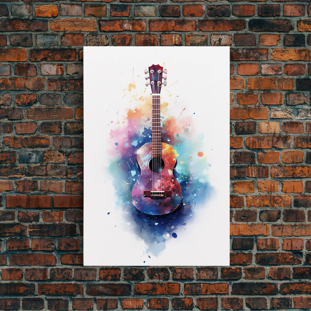 Ukelele Wall Art, Music Print, Framed Canvas Art, Graffiti Splatter Art Musical Instrument, Studio Wall Decor