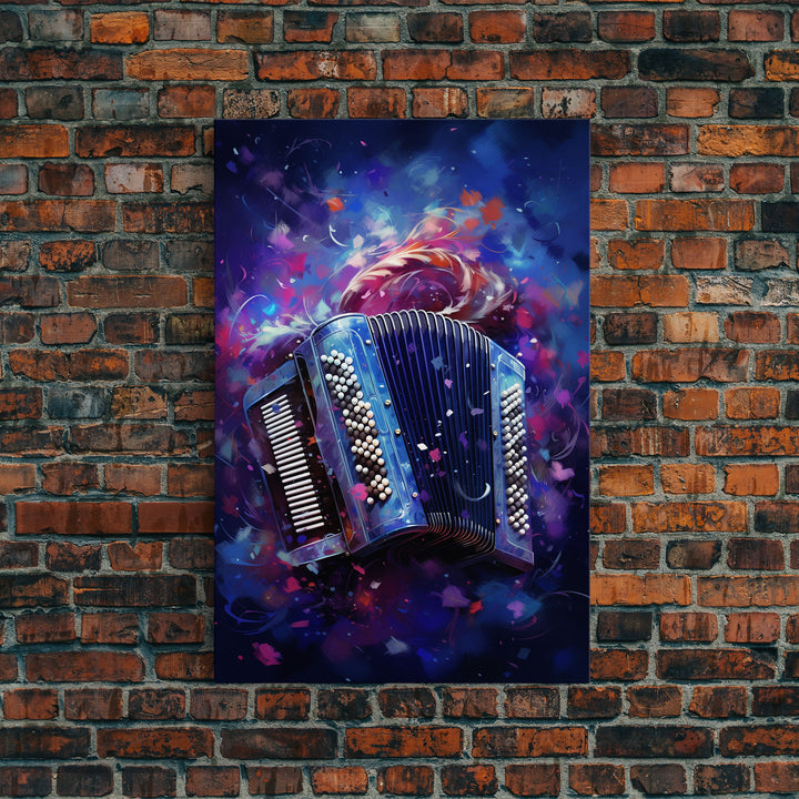 Cosmic Accordion, Instrument Print, Framed Canvas Print Or Poster, Gift For Musician