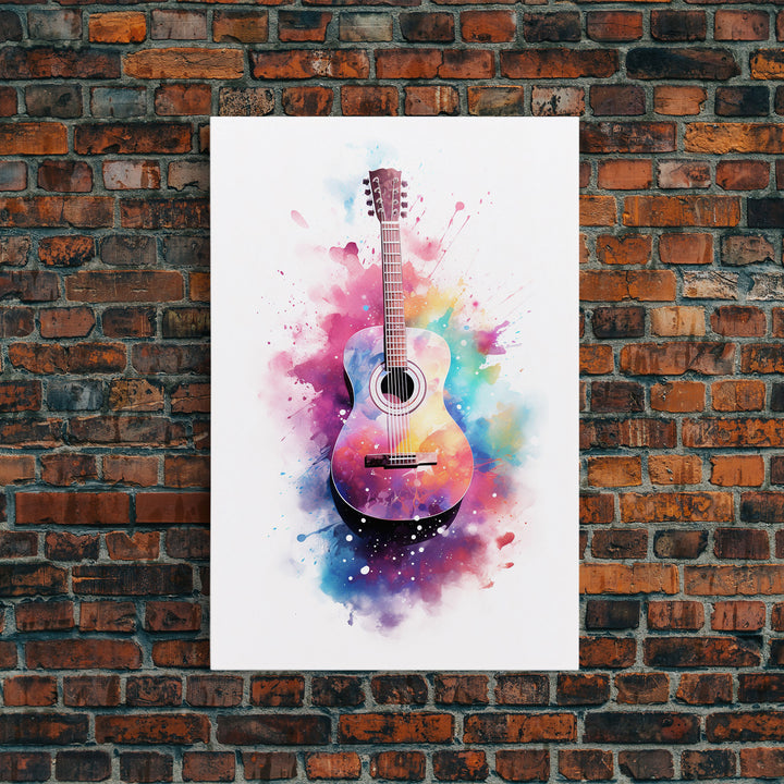 Acoustic Guitar Graffiti Art, Framed Canvas Print, Guitar Poster, Guitar Wall Art, Guitar Light, Gifts For Him, Watercolor Art, Music Art