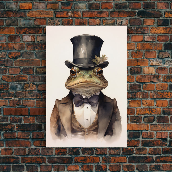 Toad Victorian Portrait, Vintage Style Animal Wall Art, Framed Canvas Print, Handmade Canvas Art, Le Business Toad