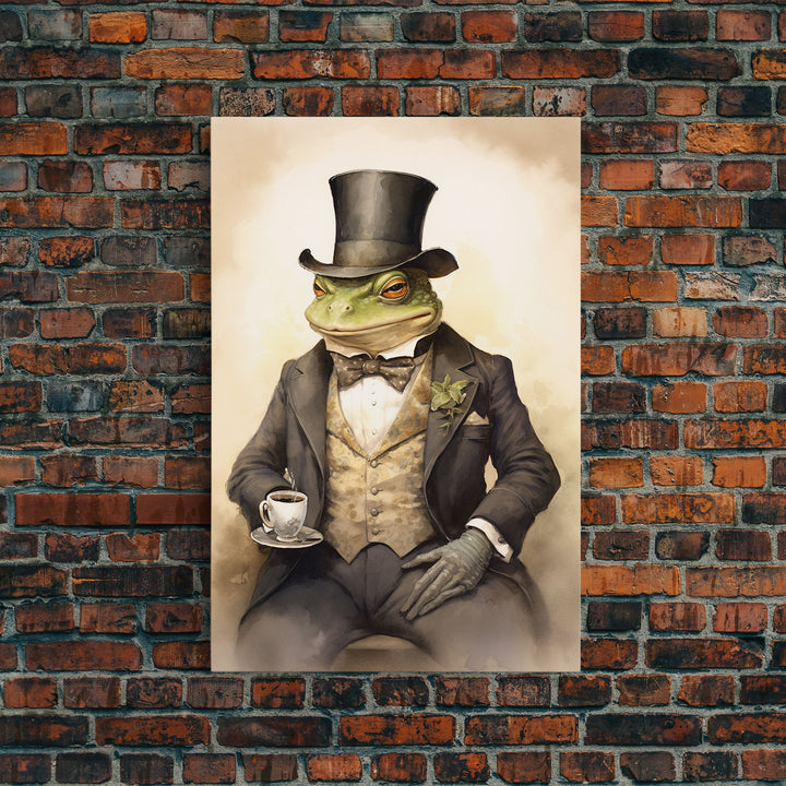 Le Business Toad, Victorian Toad Portrait, Vintage Style Animal Print Wall Art, Framed Canvas or Poster, Familiar Painting, Witchcraft Art