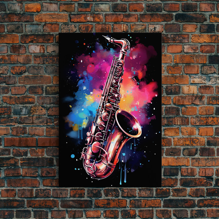 Unique Music Studio Gift, Saxophone Graffiti Art, Splatter Paint Art, Musician Gift, Marching Band Gift, Jazz Themed Art