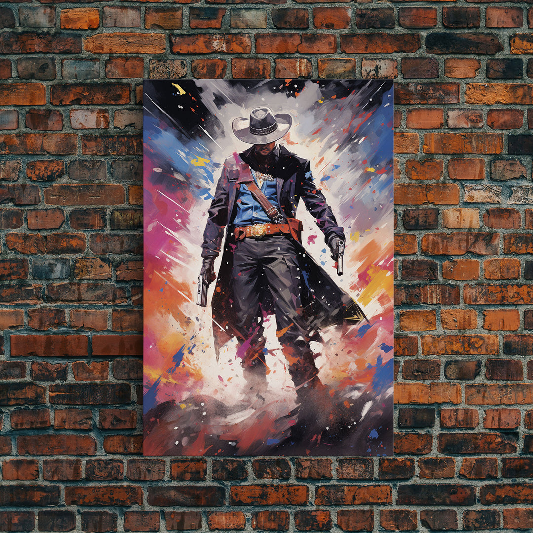 Cosmic Cyberpunk Cowboy Graffiti Art, Framed Canvas Print #4954