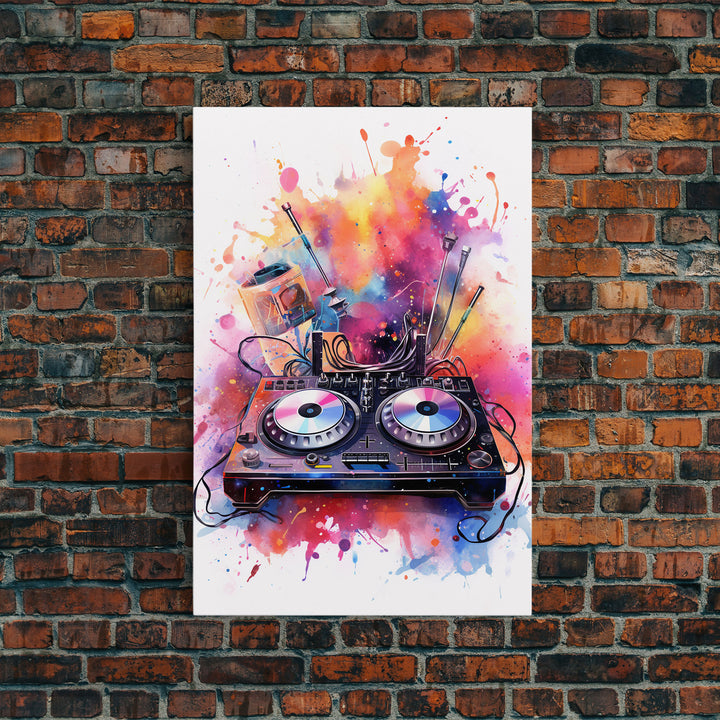 Two Turn Tables, DJ Art, Disc Jockey Decor, Music Studio Decor, Framed Canvas Print