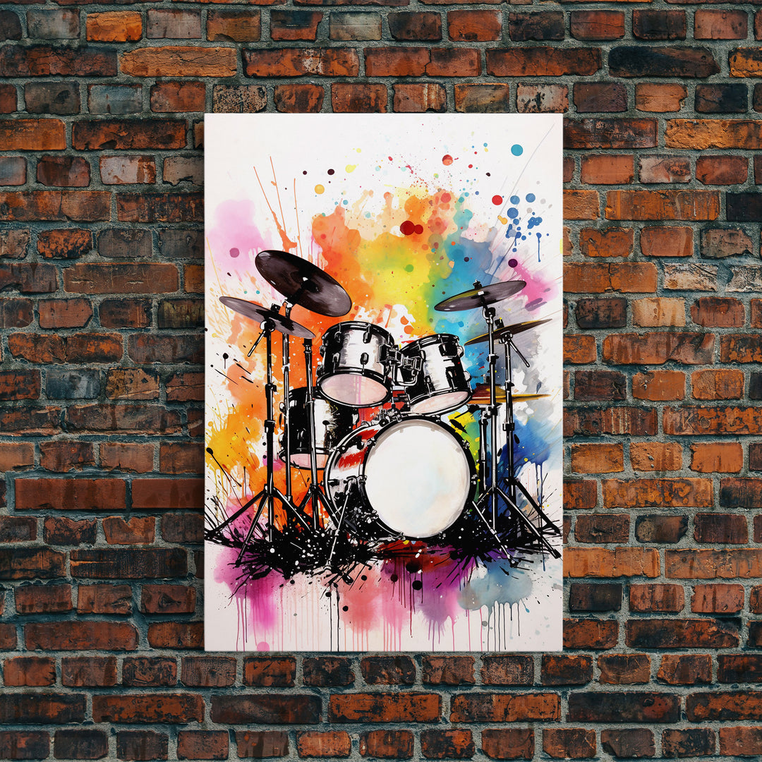 Drum Art, Gift For Drummer, Framed Canvas Print, Studio Art, Music Studio Decor, Drum Set