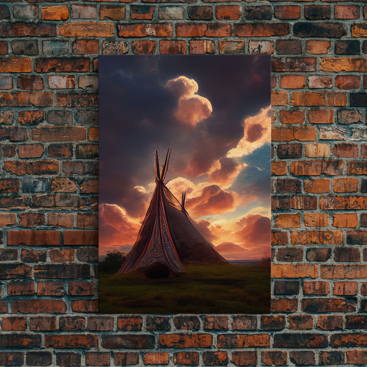 Native American Tipi Wall Art, Canvas Print, Early American Style Wall Decor