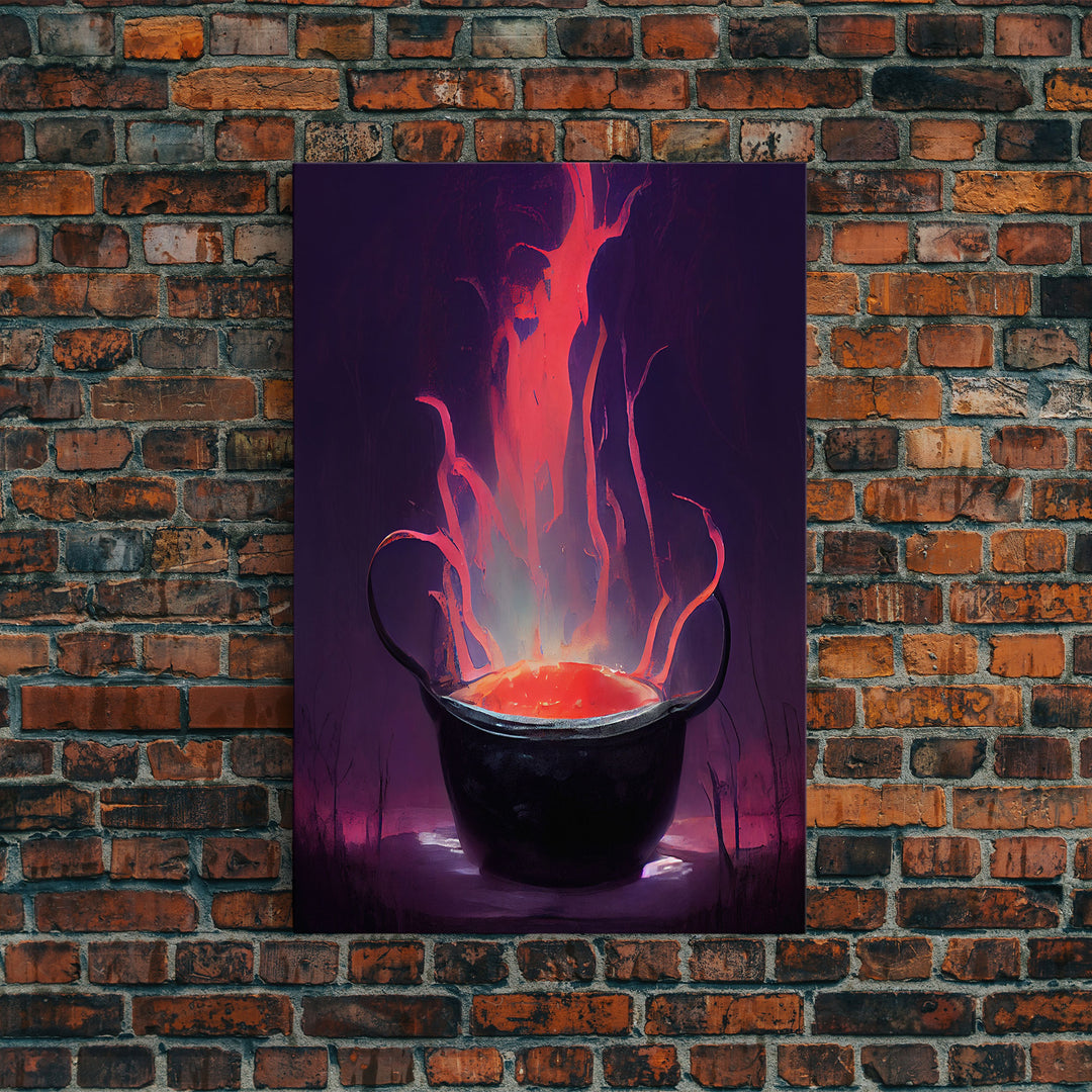 Spooky Witch's Cauldron Canvas Print, Halloween wall art, spooky home decor