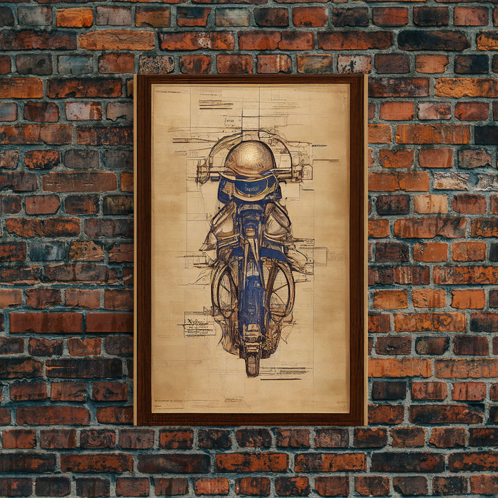 Da Vinci style steampunk motorcycle diagram, canvas print, man cave wall art, motorcycle art