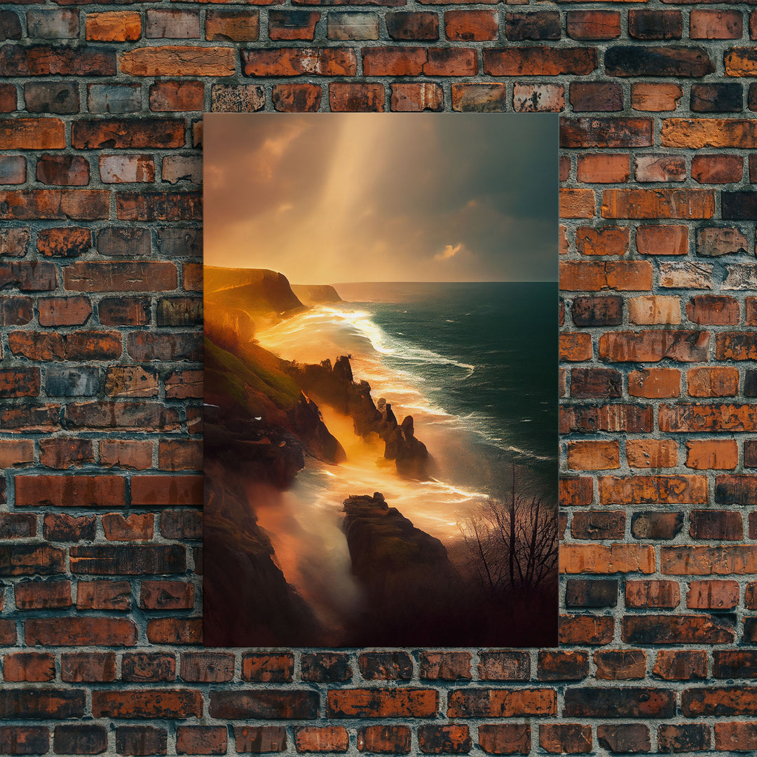 Cliffs of Scotland wall art, watercolor, canvas print, landscape wall art