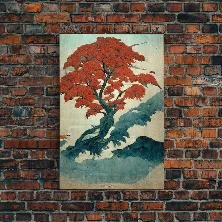 Japanese maple tree, fine art print, poster art, Vintage Japanese style wall art