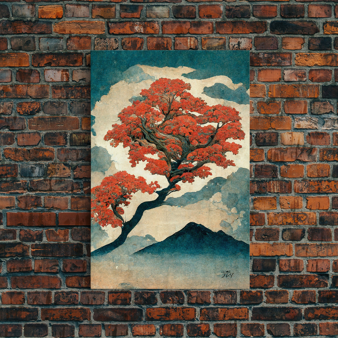 Japanese maple tree canvas print, vintage style wall art, woodblock print style wall art, unique abstract wall art, tree art