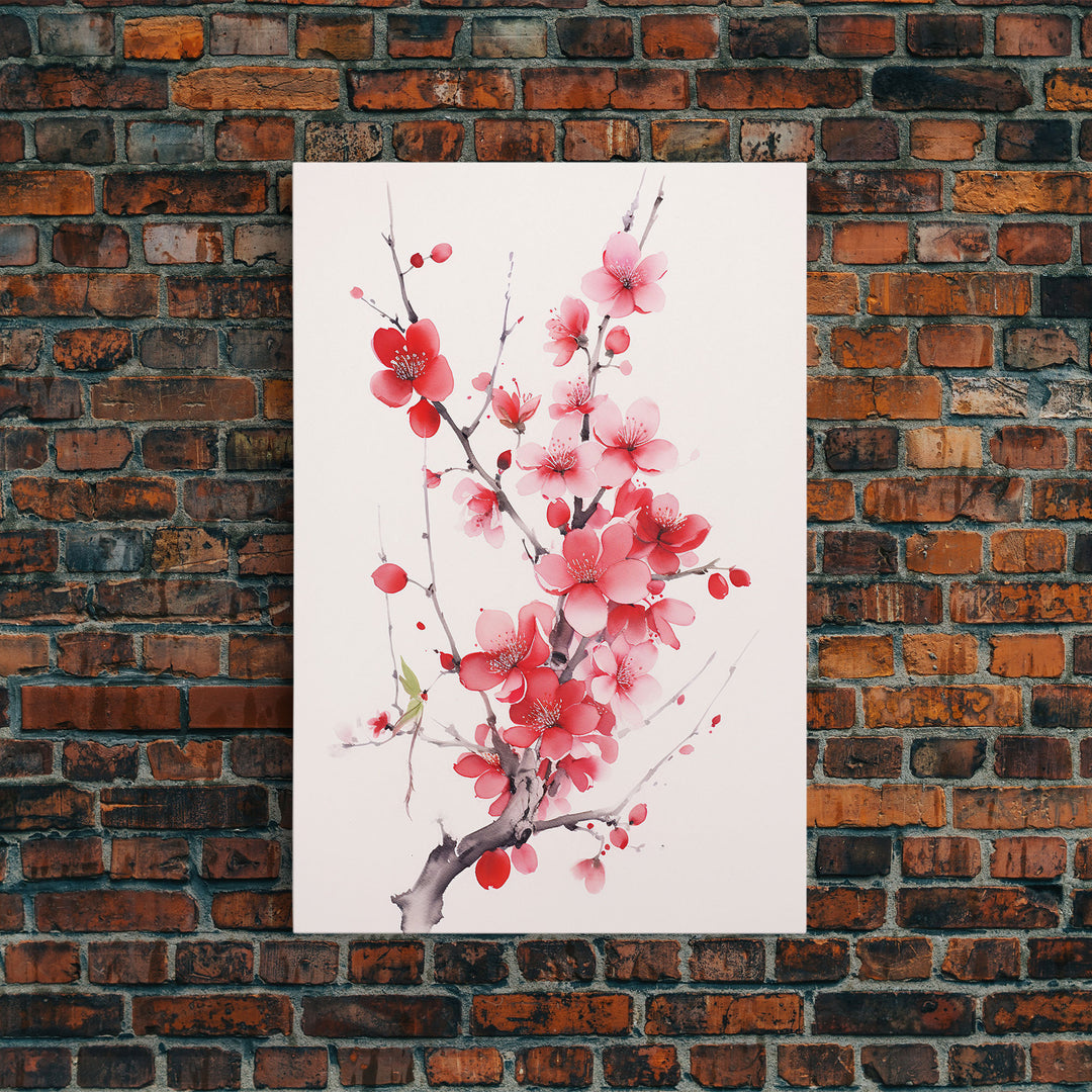 Cherry Blossom, Pink Flowers, Floral Wall Art, Nature Art, Canvas Print, Wall Art, Vertical Art, Housewarming Gift, Country Home Wall Art