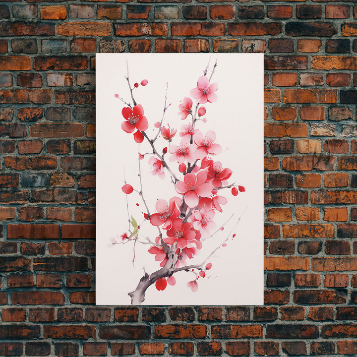 Cherry Blossom, Pink Flowers, Floral Wall Art, Nature Art, Canvas Print, Wall Art, Vertical Art, Housewarming Gift, Country Home Wall Art