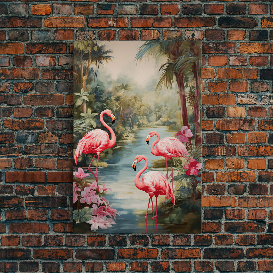 Flamingo Art Print, Tropical Wall Art, Palm Trees, Canvas Print, Wall Art, Vertical Print, Modern House Art, Gift For Boss, Bedroom Prints