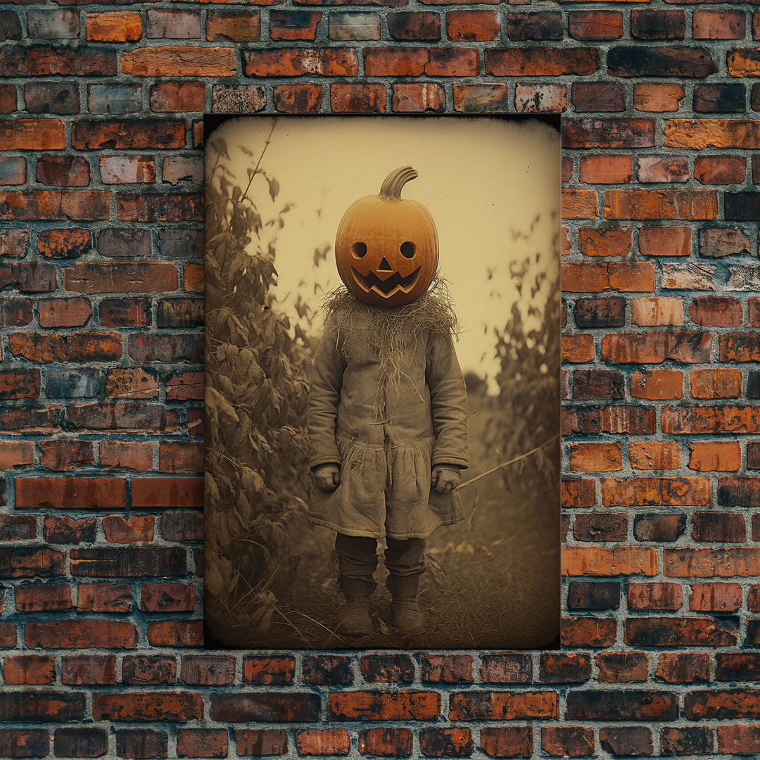 The Jack O' Lantern, Cursed Halloween Art, Spooky Decor, Creepy Wall Art, Framed Canvas Print, Jumpscare Halloween Art