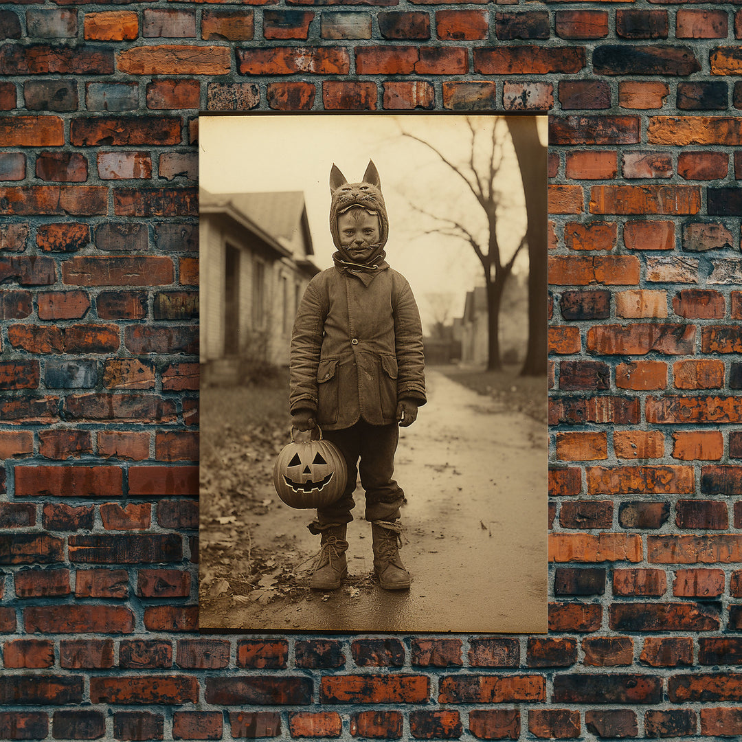 Trick Or Treater, Cool Halloween Art, Framed Canvas Print, Photography Print, Halloween Canvas Art, 1800s Halloween Art