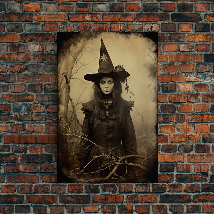 Witchy Art, Portrait of a Victorian Witch, Daguerreotype, Framed Canvas Print, Halloween Wall Art, Halloween Canvas, Fall Decor