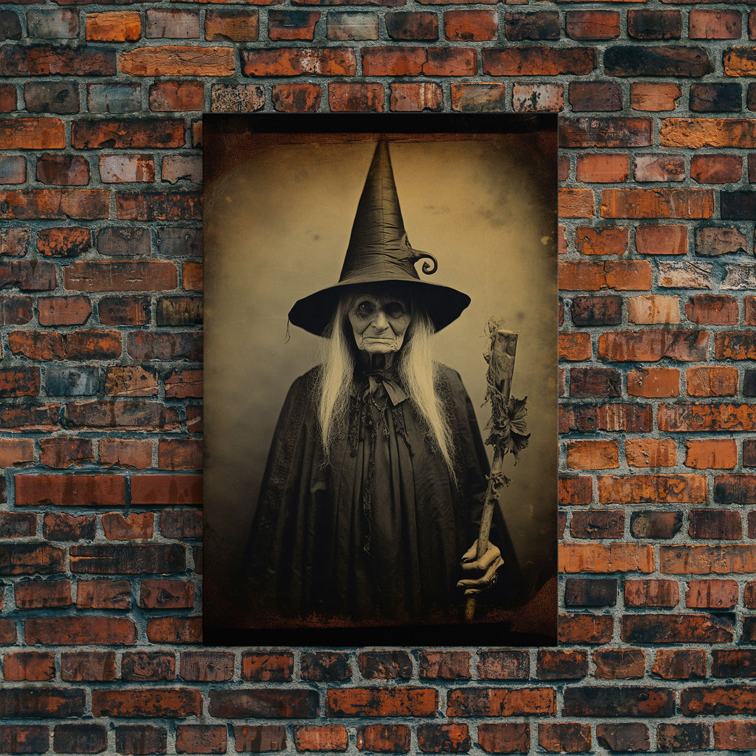 The Old Witch Portrait, Witchy Art, Portrait of a Victorian Witch, Daguerreotype, Framed Canvas Print, Halloween Wall Art, Halloween Canvas