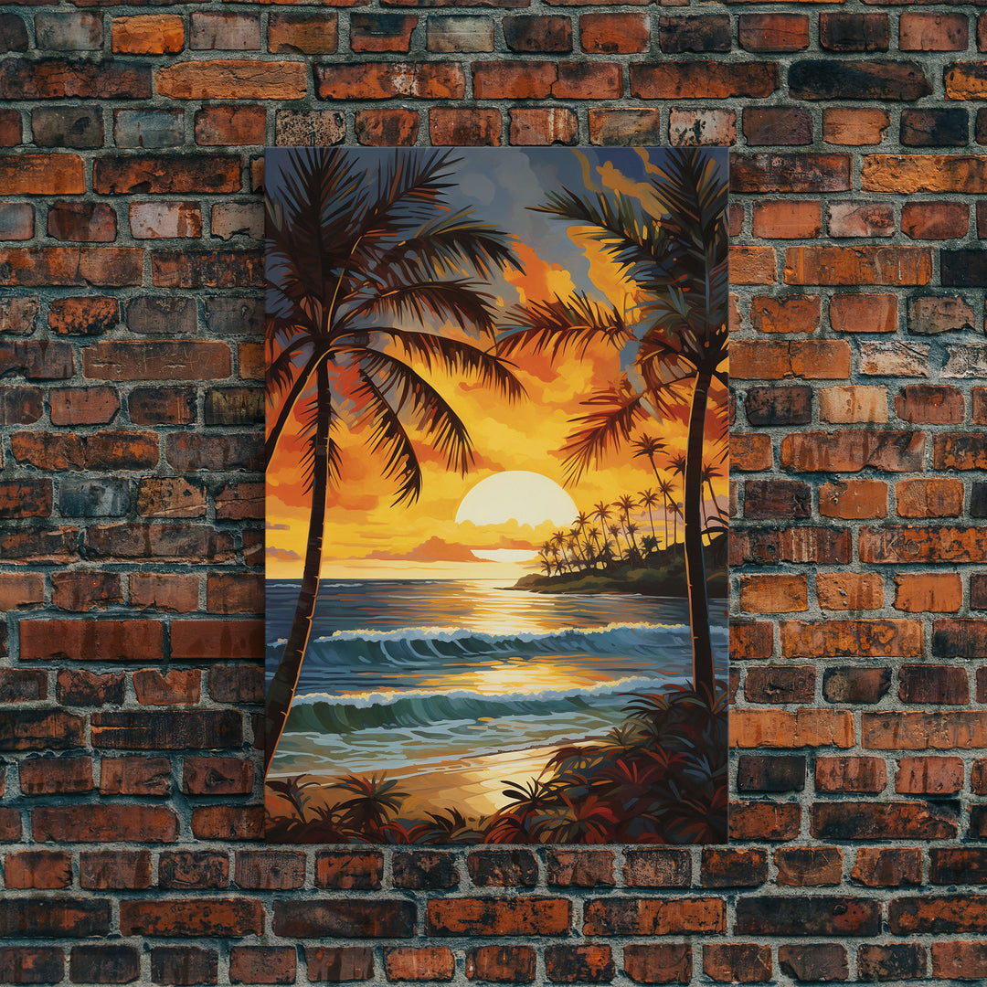 Beach Wall Print, Tropical Wall Art, Sunrise Wall Art, Canvas Print, Wall Art, Vertical Print, Entryway Prints, Dorm Room Art, Office Decor