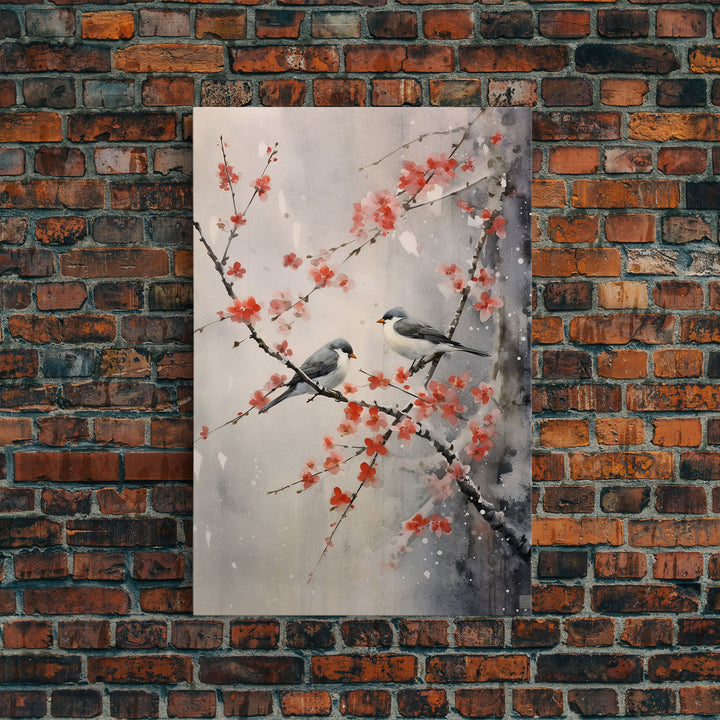 Cherry Blossom Tree, Japanese Wall Print, Bird Wall Art,  Asian Art, Canvas Print, Wall Art, Vertical Print, Country Home Decor, Office Art