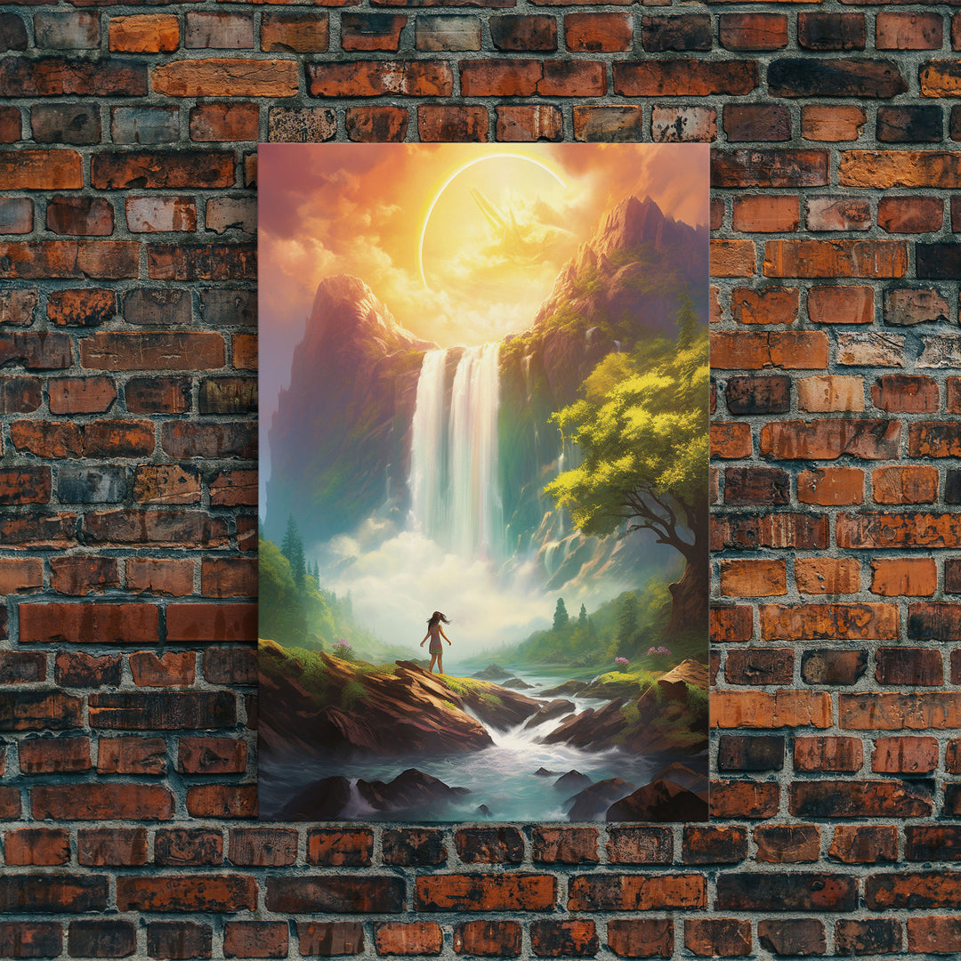 Surreal Art Prin, River Art, Waterfalls Wall Art, Landscape Print, Canvas Print, Wall Art, Vertical Art, Moving Gift, Game Room Decor