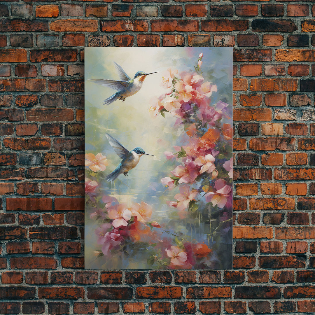 Hummingbirds Wall Art, Flowers Wall Print, Spring Art, Canvas Print, Wall Art, Vertical Art, Botanical Art Print, Gift For Women, Home Decor