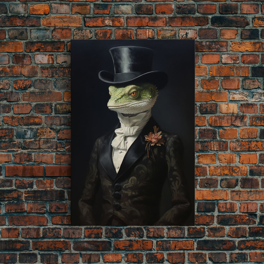 Dark Academia Victorian Gothic Gecko Art, Framed Canvas Print or Canvas, Halloween Art, Spooky Decor, Halloween Decoration, Witch Familiar