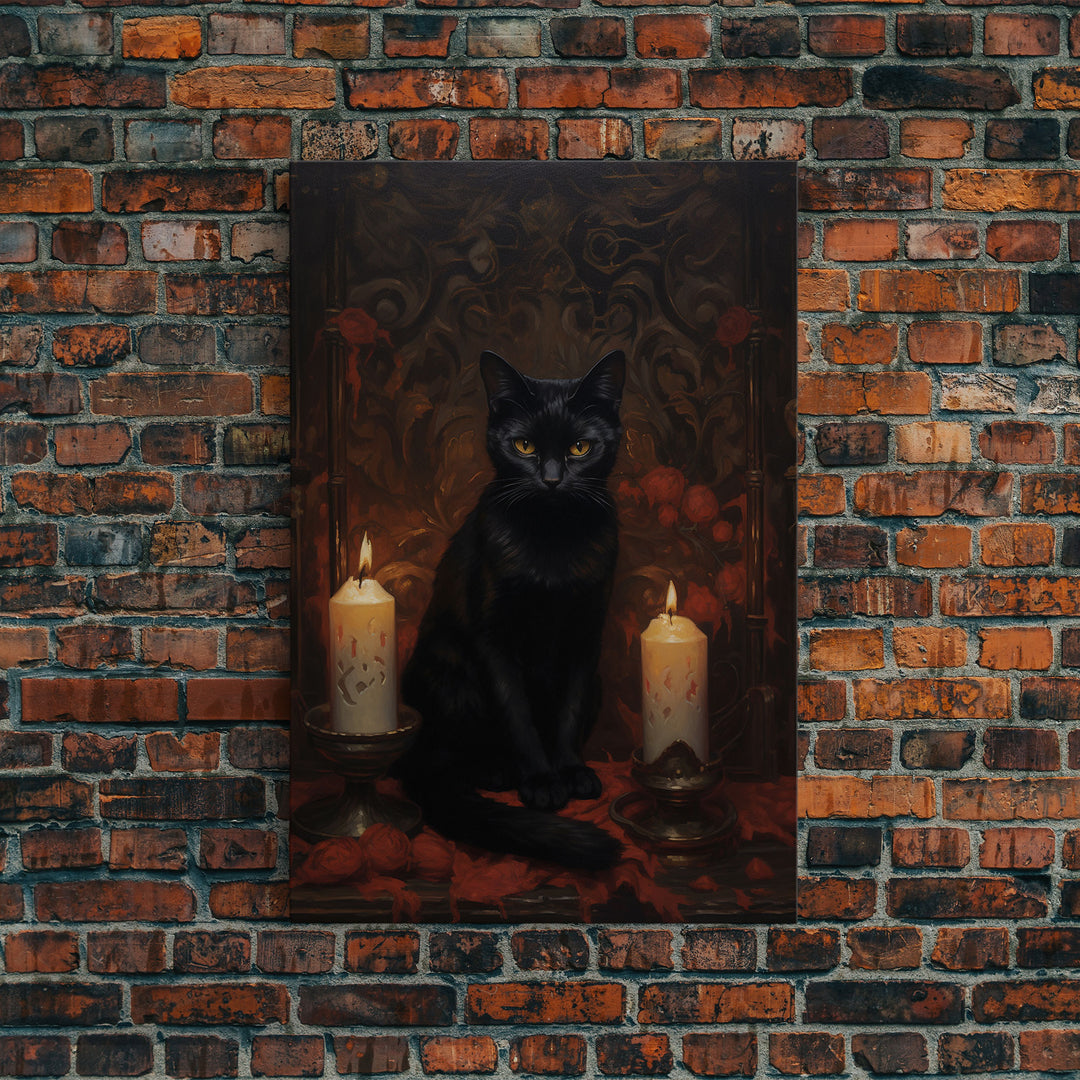 The Witch's Familiar, Black Cat Art, Halloween Retro Canvas / Canvas Print, Goth Wall Art, Goth Portrait Art, Goth Art 5x7