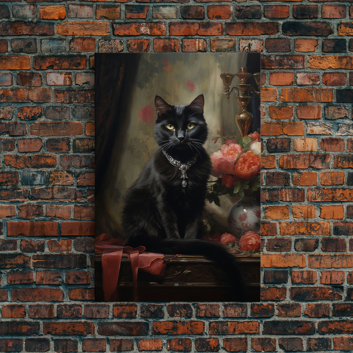 The Witch's Familiar, Black Cat Art, Halloween Retro Canvas / Canvas Print, Goth Wall Art, Goth Portrait Art, Goth Art 5x7