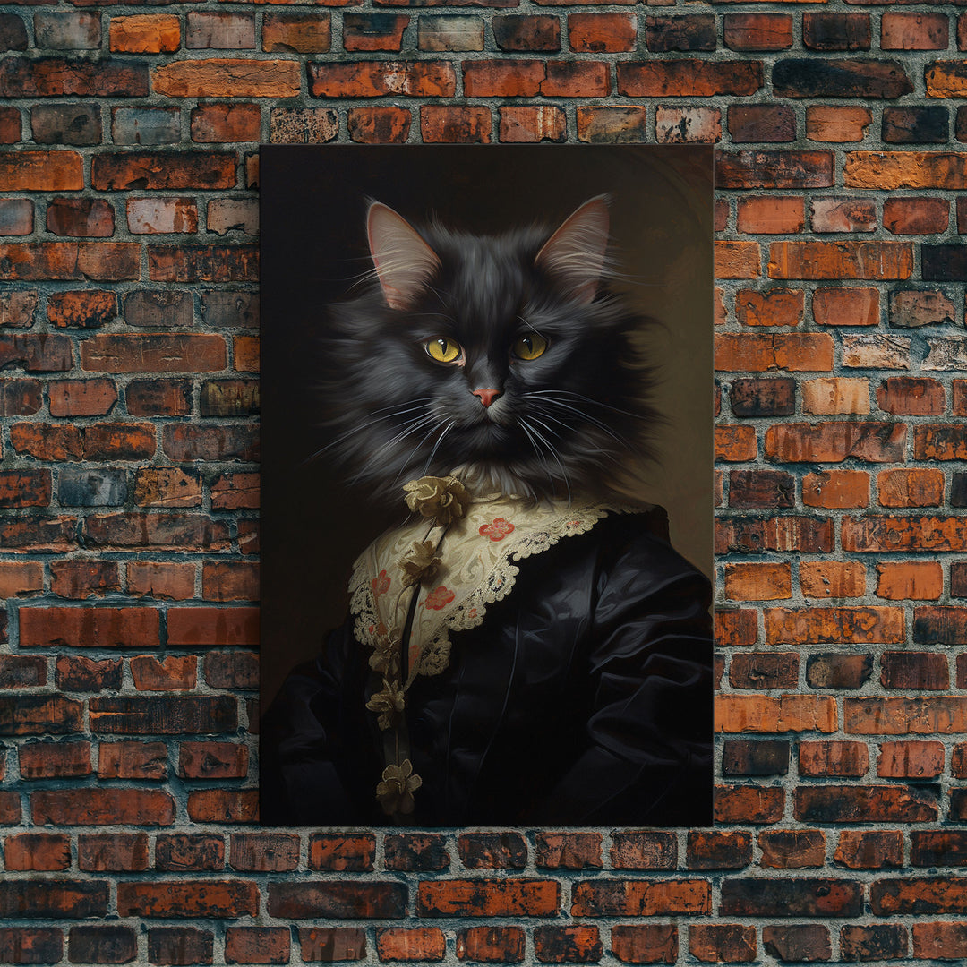 Victorian Cat Portrait, Funny Halloween Decor, Cute Cat Halloween Art, Framed Canvas Print