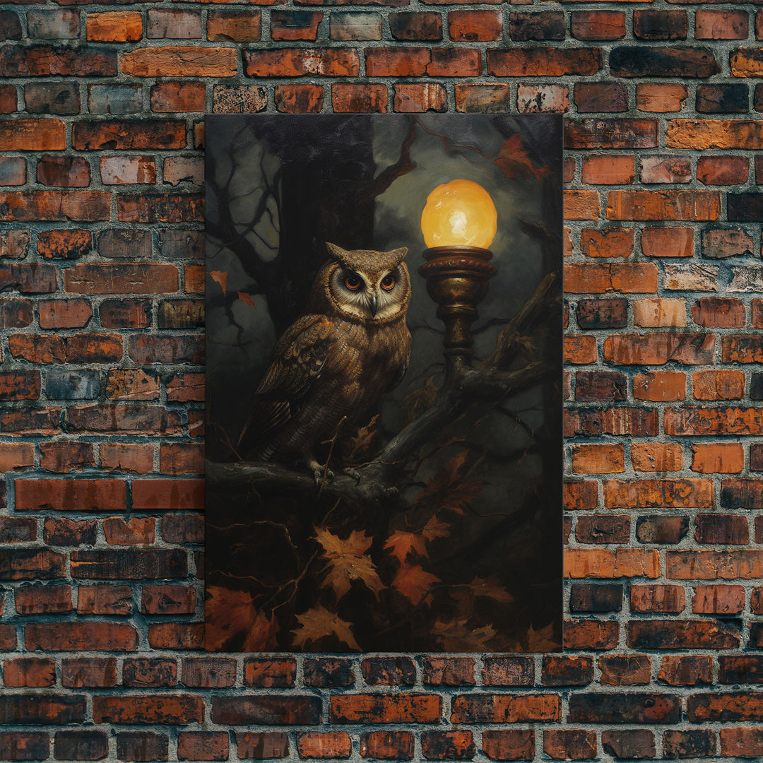 Owl Halloween Decor, Victorian Owl Painting Canvas Print, Dark Arts, Dark Academia, Owl Prints, Animal Prints, Halloween Wall Art