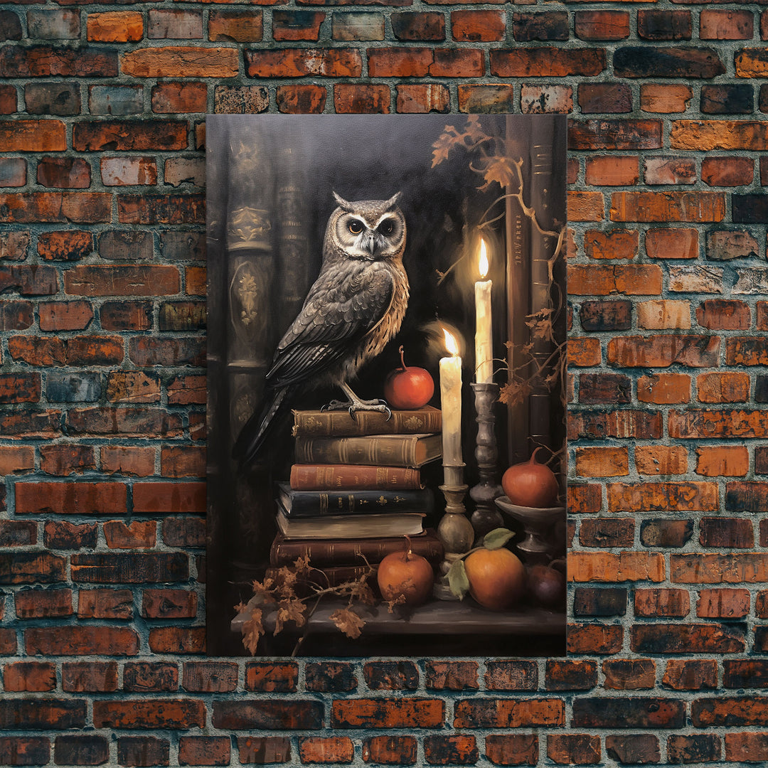 Halloween Owl Print, The Witch's Familiar, Framed Canvas Print, Halloween Decor, Halloween Canvas Art, Victorian Owl Oil Painting