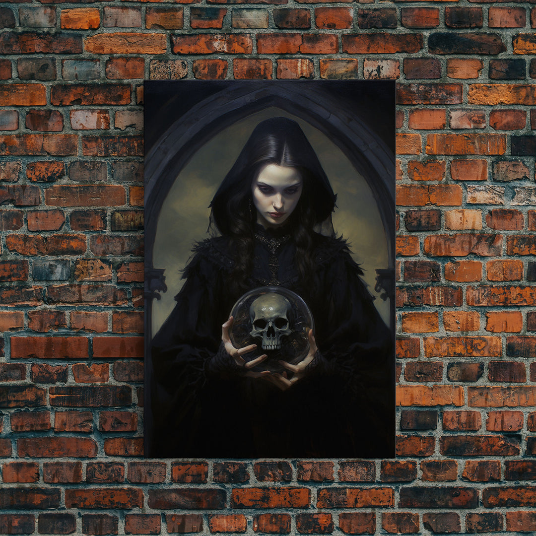 The Fortune Teller, Halloween Canvas Print, Framed Canvas, Unique Wall Art, Goth Art, Dark Academia, Witch Art, Witchcraft