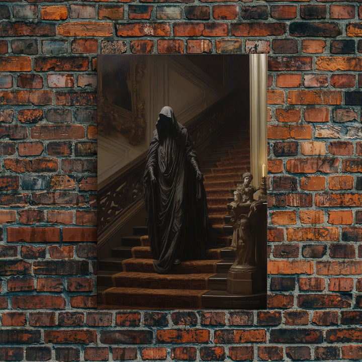 The Phantom, Gothic Halloween Decor, Framed Canvas Print, Scary Horror Art, Goth Decor, Moody Oil Painting, Dark Academia