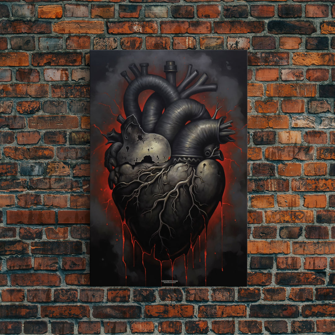 The Dark Heart, Macabre Decor, Halloween Poster Art / Framed Canvas Print, Goth Decor, Goth Art, Black Heart