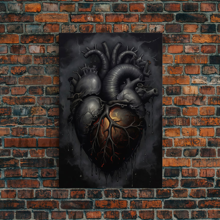 The Dark Heart, Macabre Decor, Halloween Poster Art / Framed Canvas Print, Goth Decor, Goth Art, Black Heart