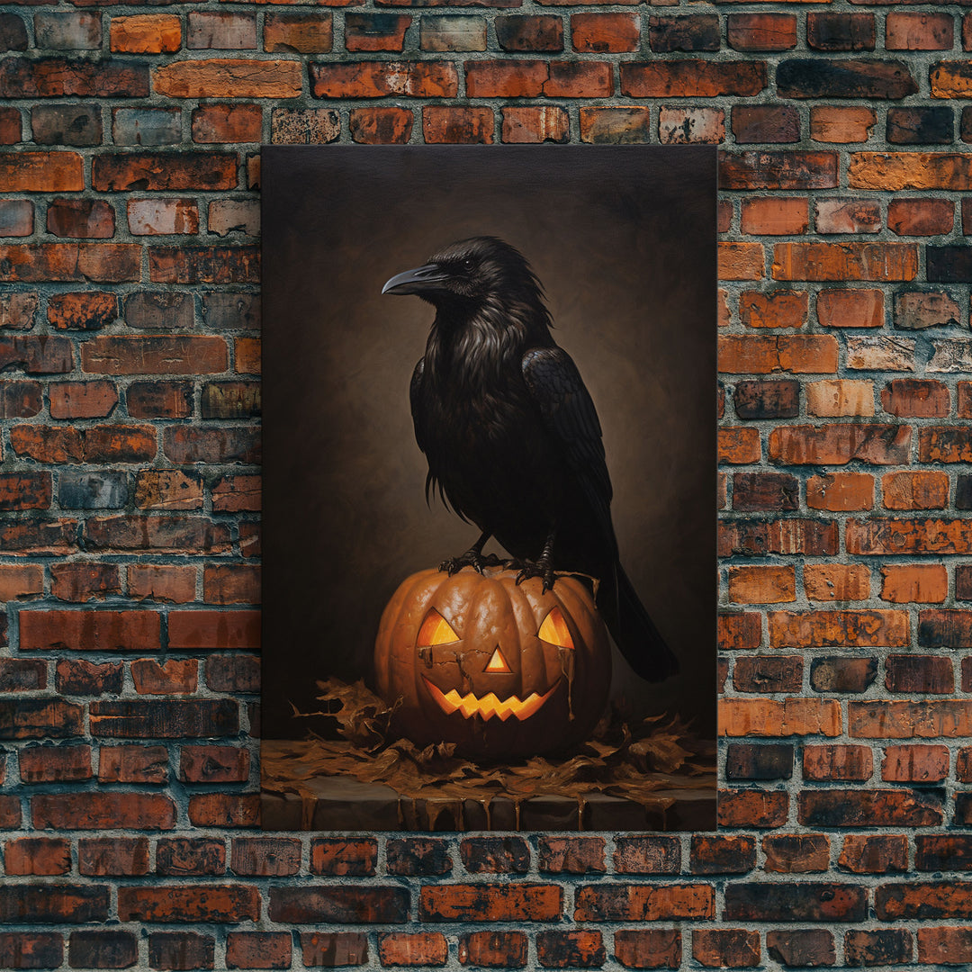 The Raven, Halloween Canvas Print / Framed Canvas, Victorian Gothic Oil Painting Print, Crow Decor, Macabre Horror Prints