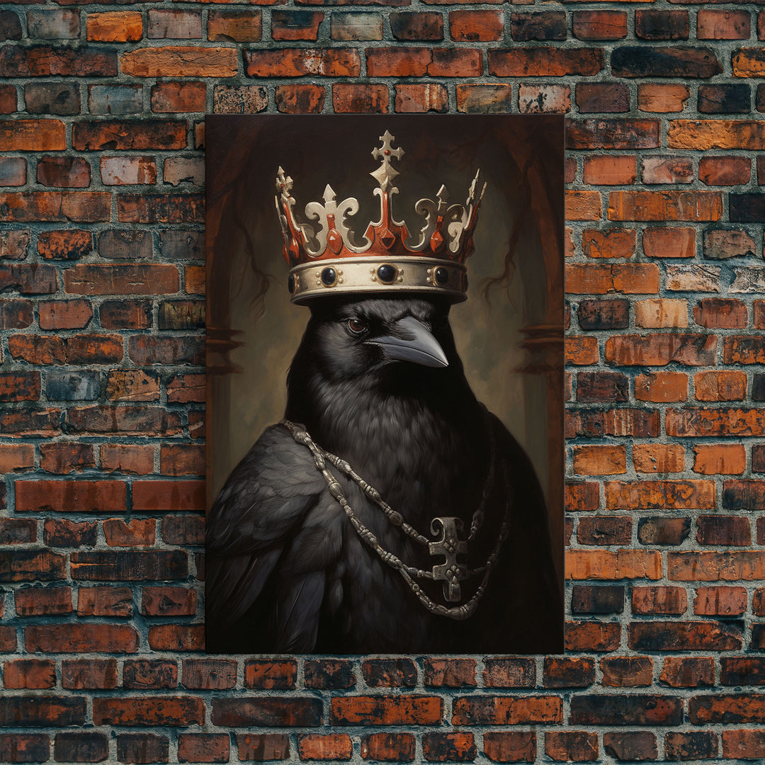 King Raven Print, Vintage Canvas, Art Canvas Print, Dark Academia, Gothic Victorian Crow, Cool Halloween Decorations, Framed Canvas Print