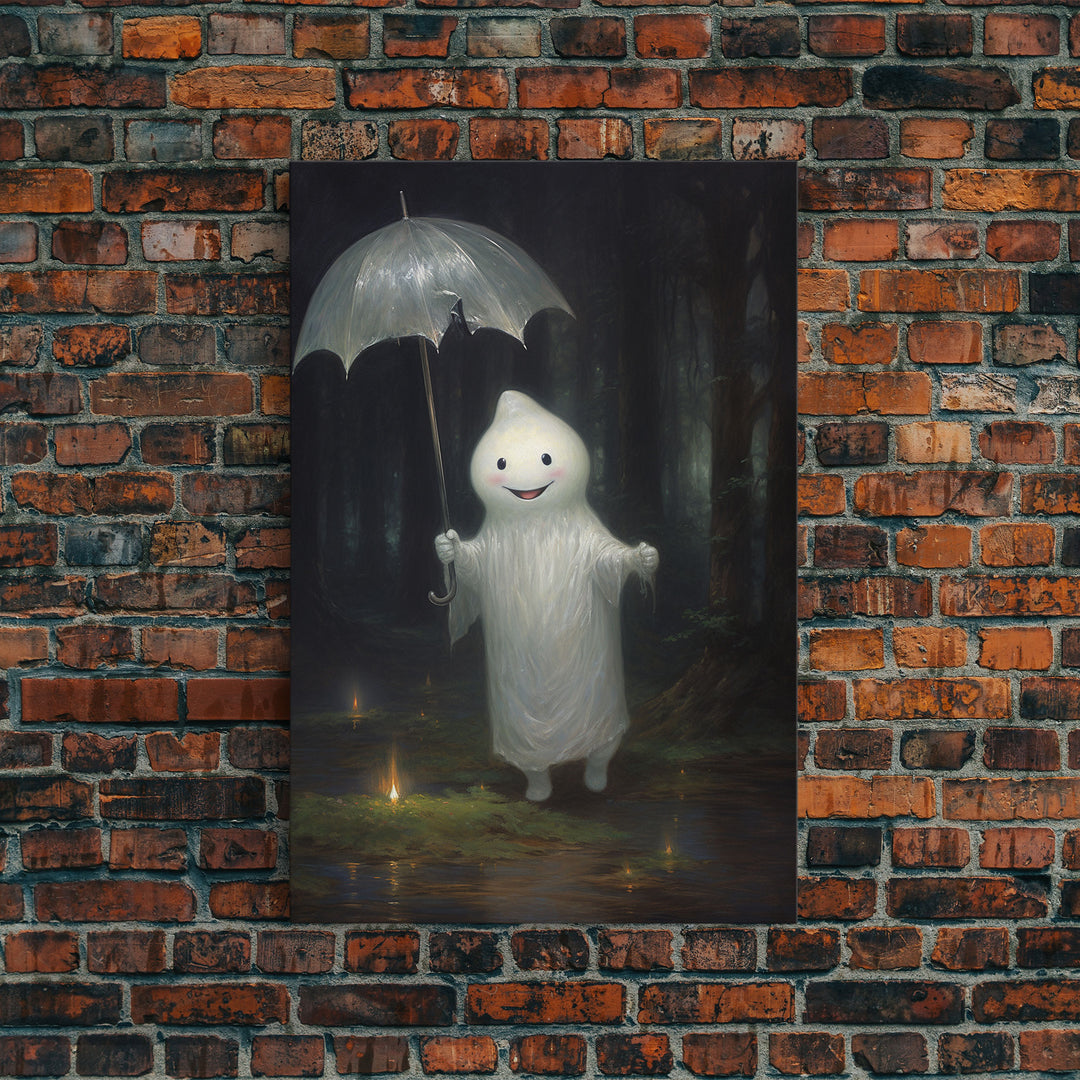 The Playground Ghost, Funny Halloween, Vintage Halloween Canvas, Framed Canvas Print, Cute Wall Art, Ghost On A Swing, Macabre Goth Art