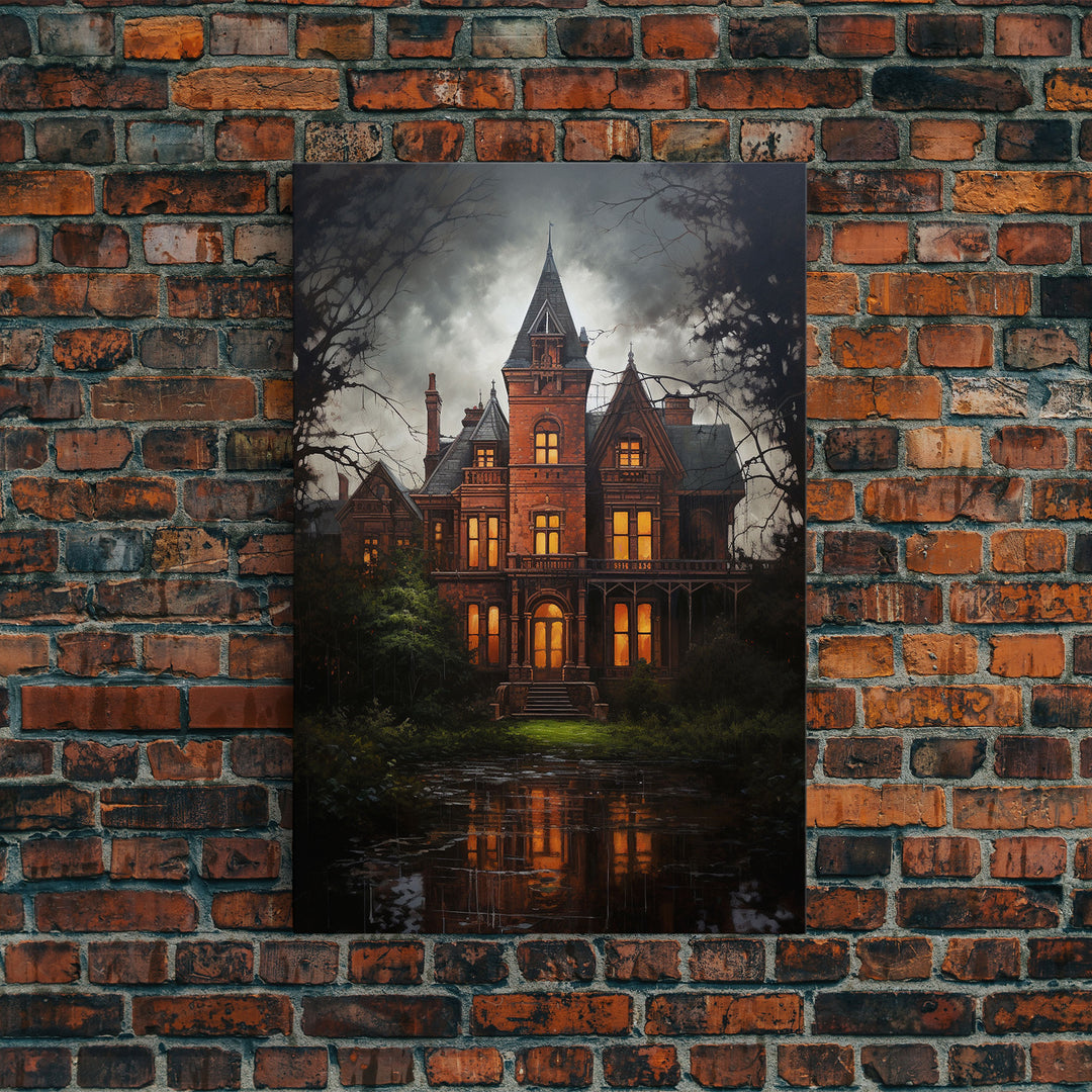 The Haunted House, Framed Canvas Art, Painting Of Haunted Victorian Mansion, Dark Academia, Halloween Decorations, Halloween Art